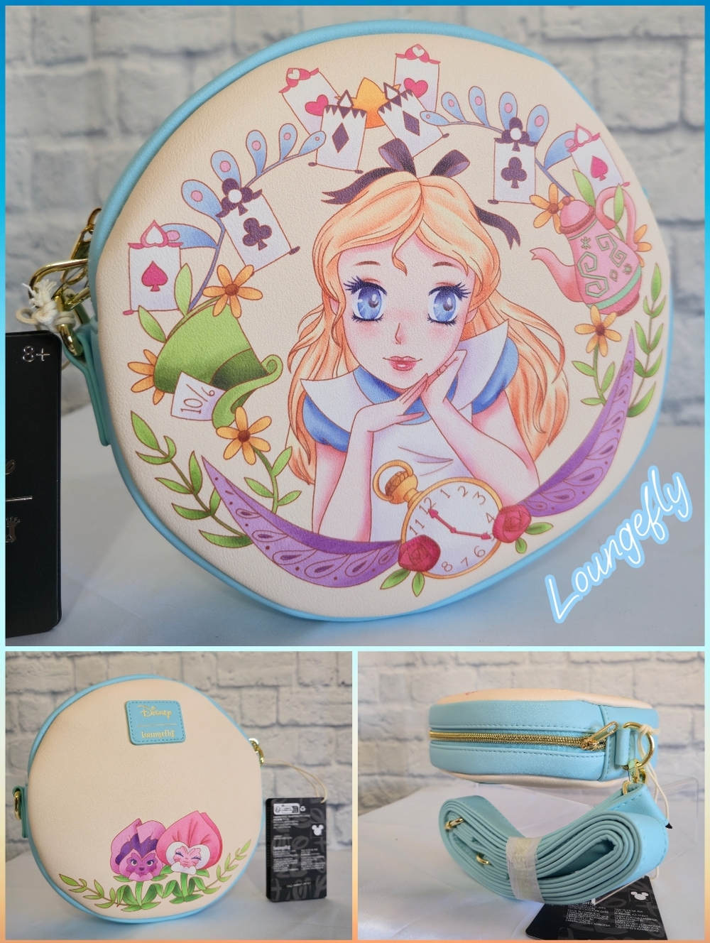 Loungefly Alice in Wonderland Card Icons Round Canteen Crossbody Disney Bag New